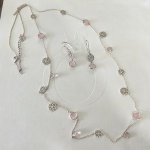 Southern Gates Sterling Silver and Rose Quartz Necklace and Earring Set